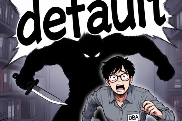 A dark figure called "danger", armed with a knife, is chasing a running DBA.