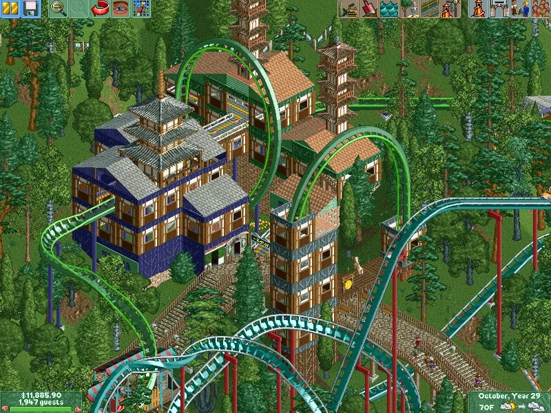 Insane rollercoaster design from the game Rollercoaster Tycoon